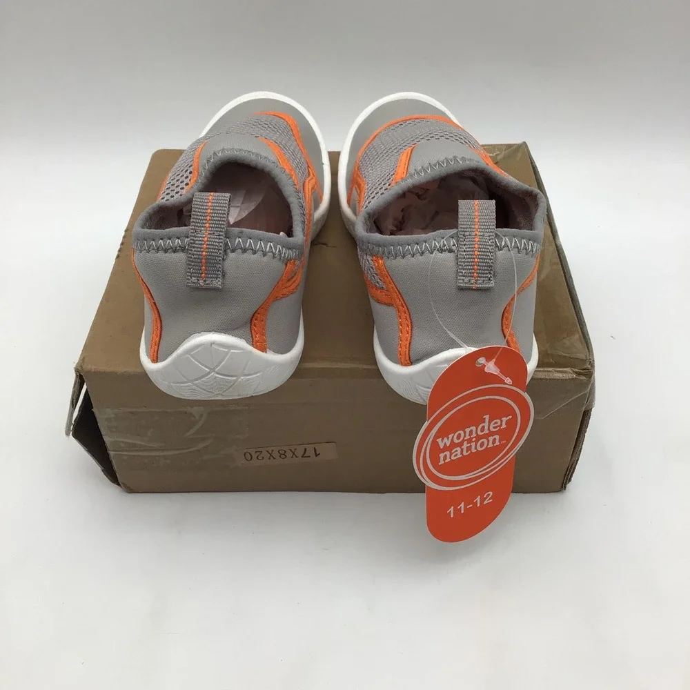 Wonder Nation Boys Grey Orange Mesh Water Shoes Slip On Size 11-12 NEW